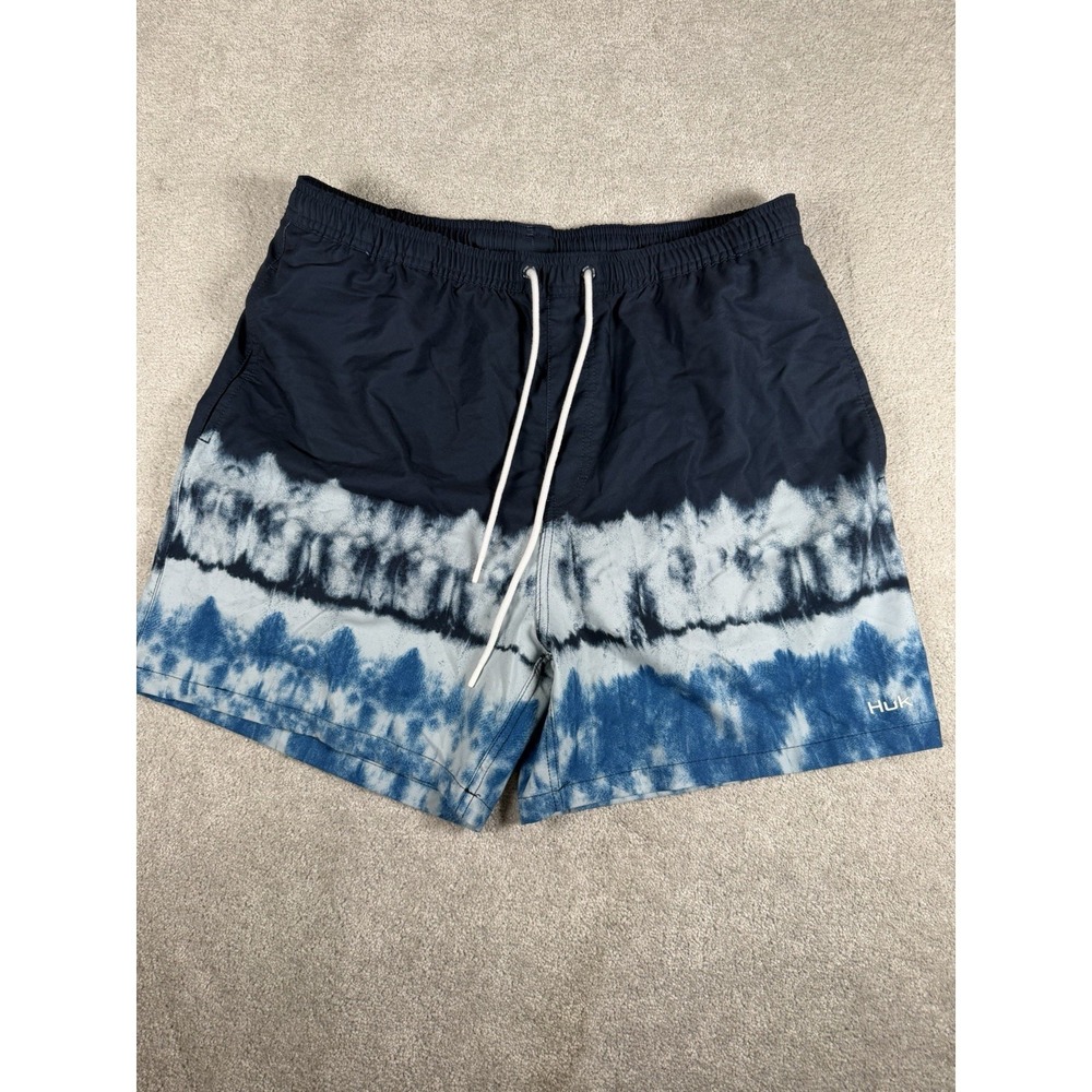 HUK Pursuit Volley Ombré  Swim Shorts Blue Tie Dye Lined Fishing  5.5" Size XL